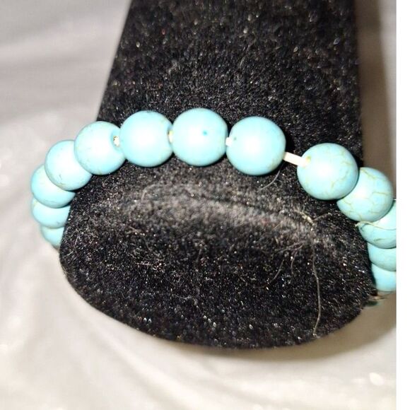 Blue Stone Women's Stretch Charm Bracelet Dyed Howlite Rhinestone Boho - Picture 2 of 7